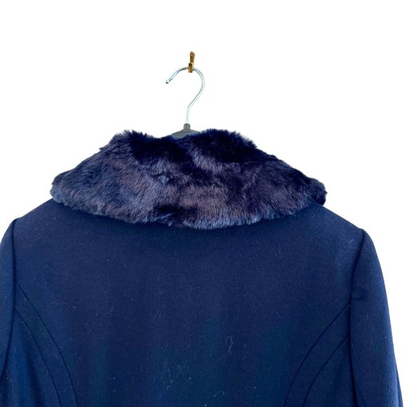 Boden Austen Coat Navy Blue Wool with Removable Faux Fur Trim Collars Size 16R - Picture 10 of 14